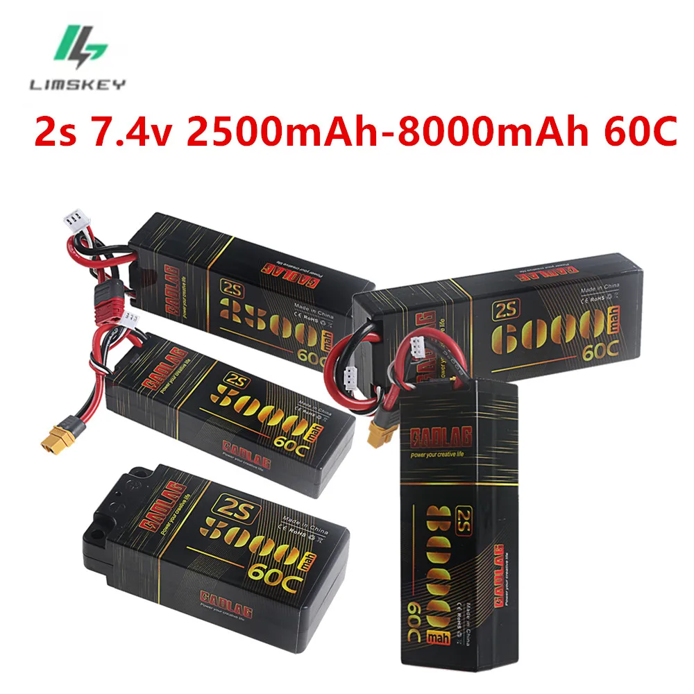 RC Lipo Battery 2S Hard Case 2500mah 3500mah 4000mah 5000mah 6000mah 6500mah 8000mah 7.4V 60C For RC Car Helicopter Quadcopter