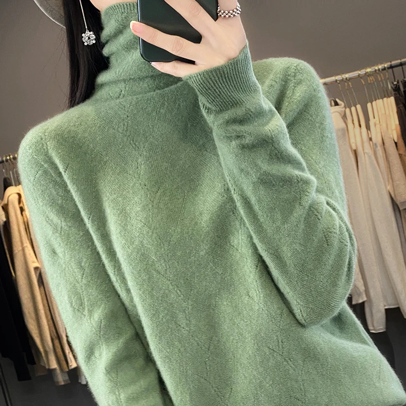 

Jueqi cashmere sweater women's pile up collar pullover high neck sweater 100% pure wool base YSN-342