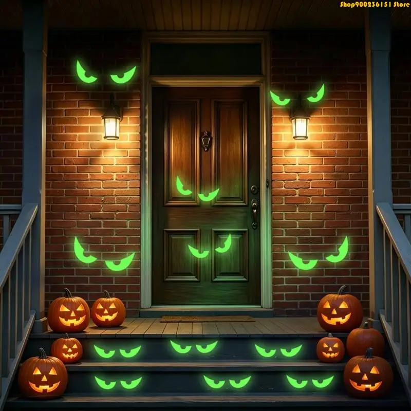 Green Glowing Eye Wall Decal for Halloween PVC Peeling and 12.5 X 12.5 Sticker for Halloween Party Wall Accent G92C