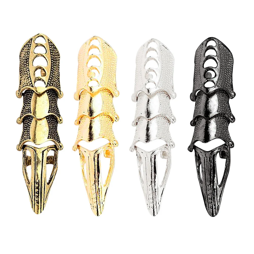 

4Pcs Full Finger Ring Gothic Punk Joint Rings Metal Long Fingernail Ring for Cosplay Festival Stage Performance