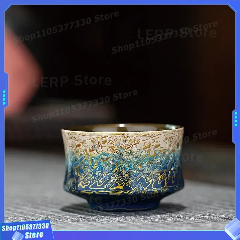 Handmade Lacquerware Tea Set Blue Gradient Wood Tire Master Cup Anti Scalding Gift Intangible Cultural Heritage Teaware Blue