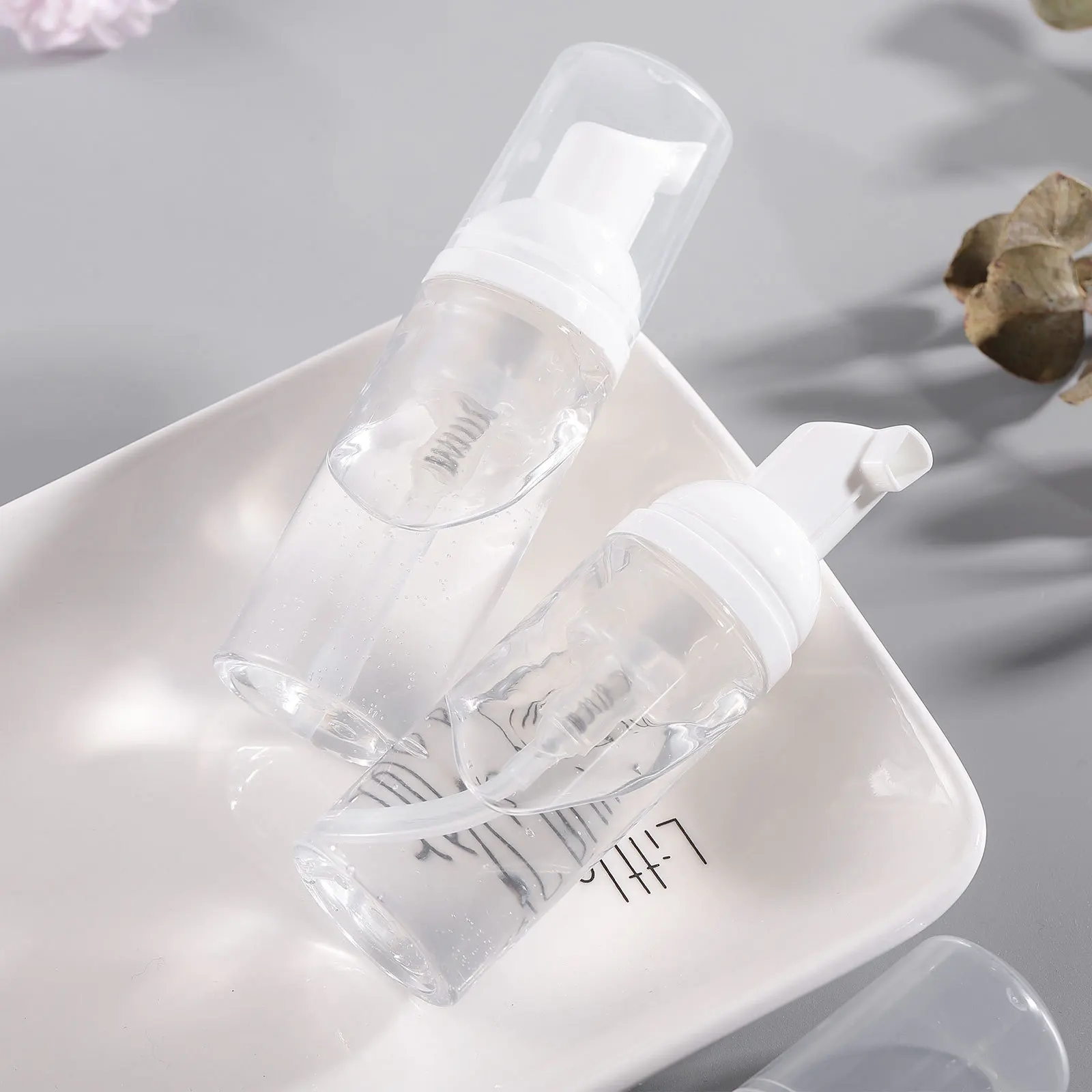 

2pcs 50Ml Empty Bottles Transparent Reusable Plastic Travel Containers For Liquid Soap Shampoo Foaming Cleanser