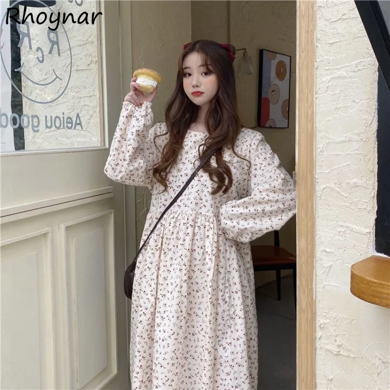 

Floral Dresses Women Leisure Gentle Prevalent Loose Daily Designed Lace-up Lovely Girls Korean Style Personality Spring Cozy