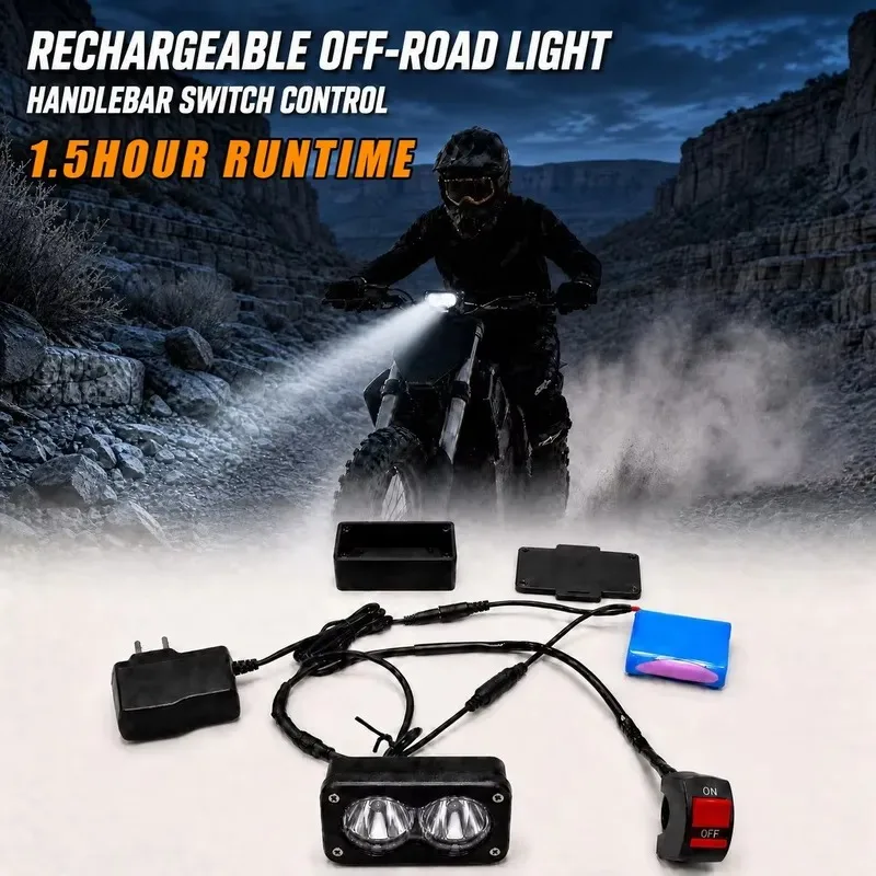 STLLF 1.5Hr Runtime Baja Light Rechargeable Off Road LED Built-in Battery IP67 Waterproof Handlebar Switch Lamp for ATV UTV