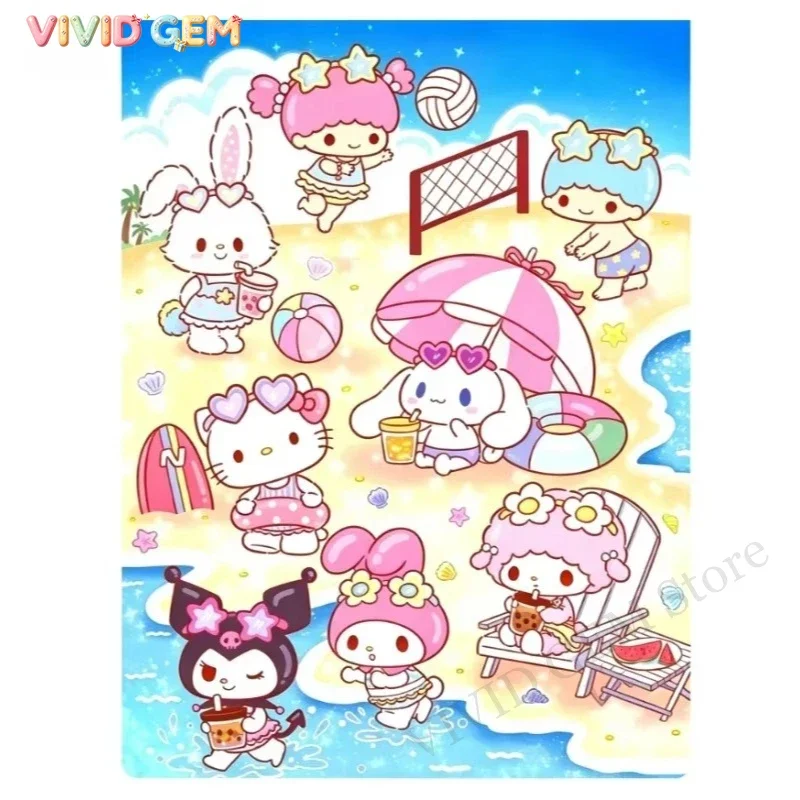 VIVID GEM Sanrio 5D DIY Diamond Painting Hello Kitty Sanrio Kit Sanrio Summer Beach Seaside Art Full Drill Rhinestone Mosaic W