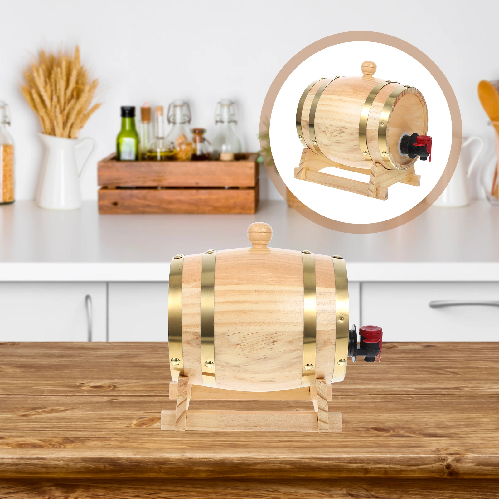 

1 set 1 Set Wooden Wine Barrel Vintage Beer Barrel For Home Bar Decor Aging Storage 0.8L Retro Drink Container Party Supplies