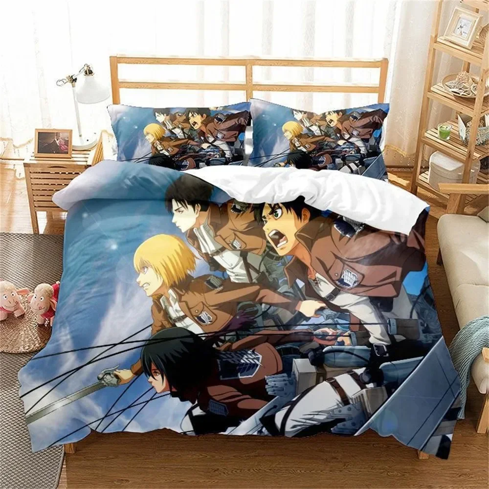 Anime New Attack on Titan Bedding Set For Boys 3D Printed Duvet Cover With Pillowcases Kids Quilt Cover with Zipper Closure