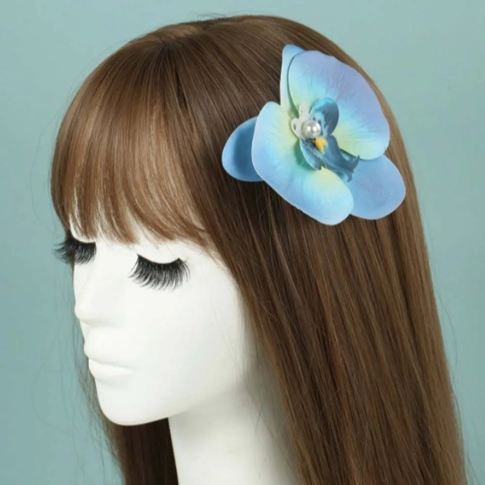 

Sweet Flower Hair Clip Bohemian Style Cloth Orchid Flower Hairpin Seaside Vacation Headwear Alloy Girl Side Clip Spring