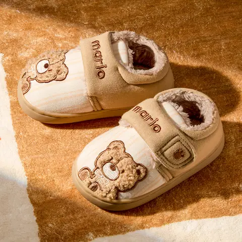 Cheerful Mario 어린이 겨울 면 신발, 귀여운 만화 동물, 실내 및 실외 면 슬리퍼 2 개