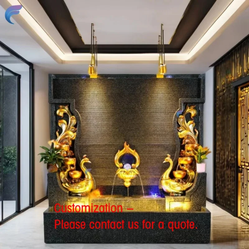 

custom.High Quality Fiberglass + Stone Powder Rock Garden Waterfall Fountain LED Lighting Contemporary Design Customizable Home