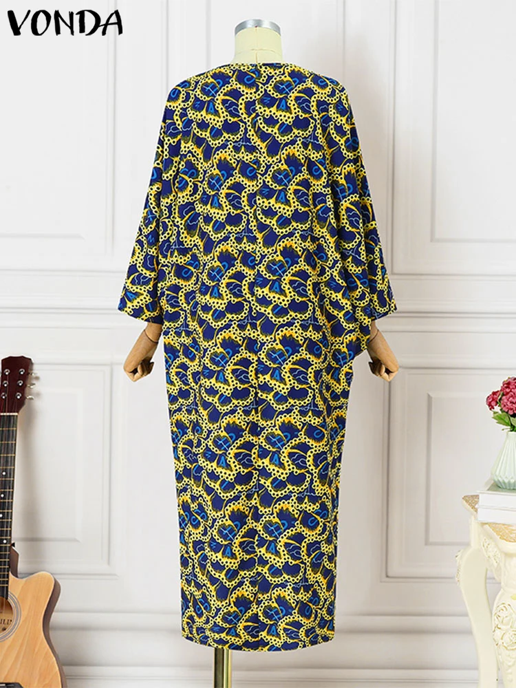 Plus Size 5XL VONDA Bohemian Printed Maxi Long Dress 2024 Women Vintage Flare Sleeve Vestidos Elegant Party Sundress Casual Robe