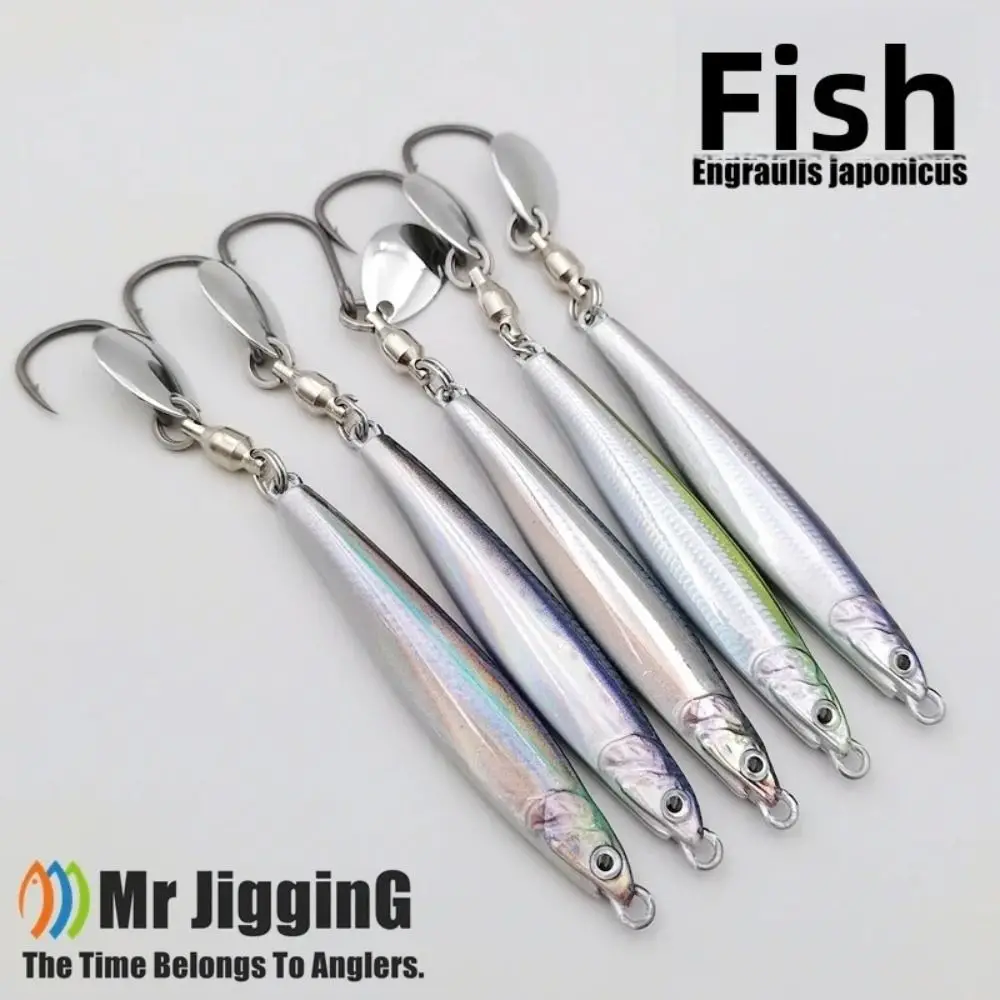 40g 60g Real Fish Biomimetic Design Anchovy Metal Jigs Spanish Mackerel Katsuo Lure Hairtail Fishing Spoon Bait Swivel Hook