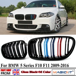 For BMW 5 Series F10 Sedan/M5 F11 Touring 2010-2016 Front Kidney Grille Grill Gloss Black M-Color Dual Slats Racing Grilles