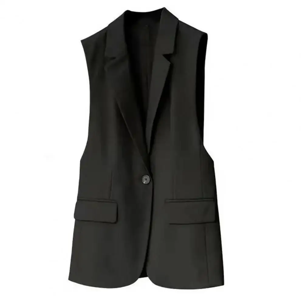 Women Blazer Coat Sleeveless Turn-down Collar Temperament Suit Jacket Long Vest for Female Summer 2024