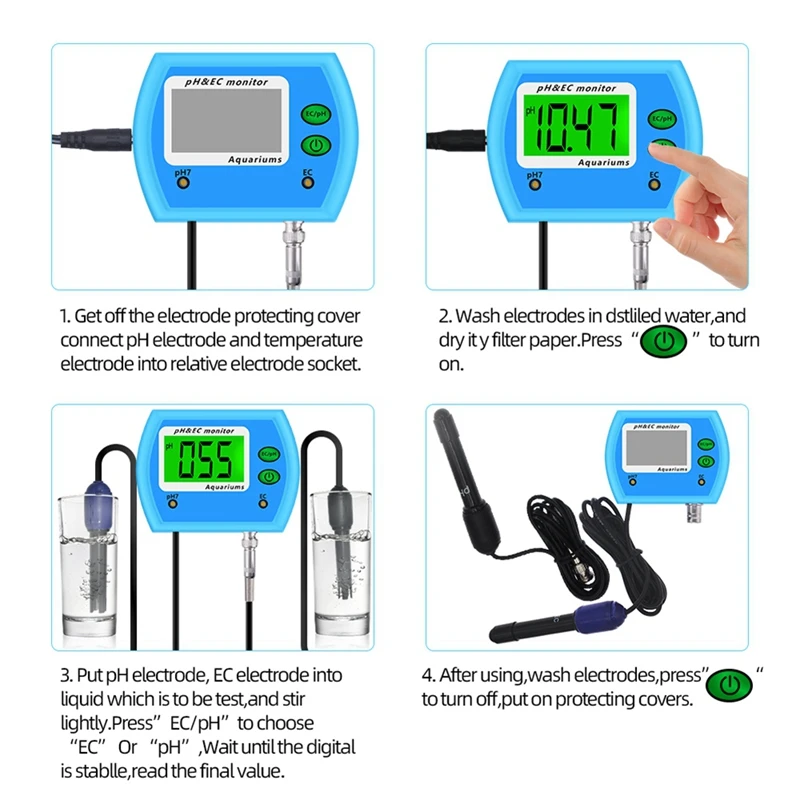 Imagem -02 - Monitor de Qualidade da Água para Aquário Multi-parâmetro ph e ec Meter Acidometer em 1