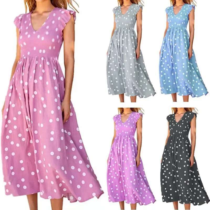 

Summer A Luxury Mid-Calf Dresses Women French Vintage Sleeveless Dot Print High Waist A-Line Fashion Vestidos Dropshipping