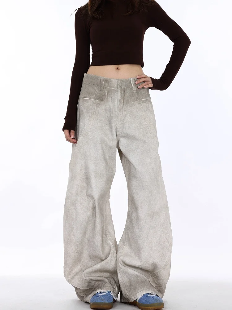 

Белые выцветшие джинсы в стиле ретро с американской талией, мужские свободные широкие брюки, весна-лето, новые джинсы Sle Heavy Du Knife