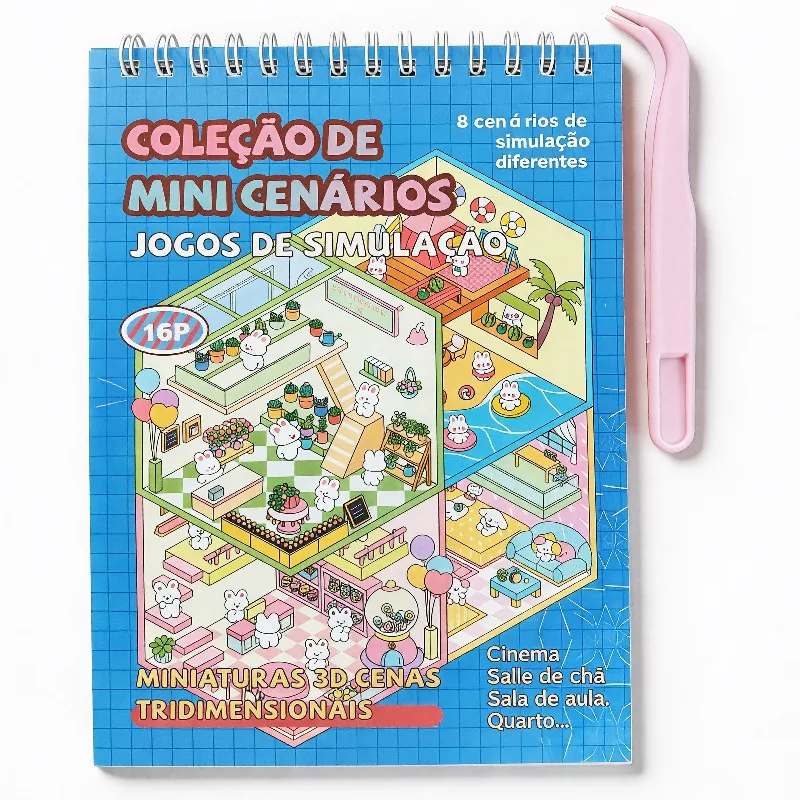 

3D Scene Sticker Book It Includes 8 Different Mini Scenes for DIY Mini Houses Creative Gift DIY Cartoon Sticker Material Library