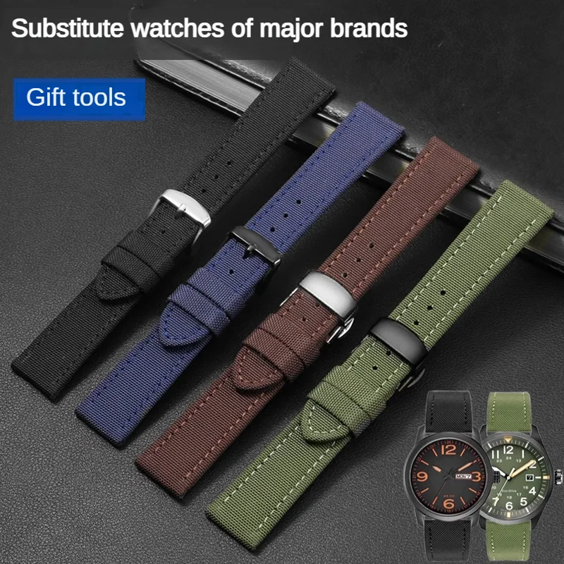 Canvas Strap With Substitute Optical Kinetic Energy BM8475/BM7140 Series Flat Interface Nylon Watchband 18/19/20/21/22/23/24mm