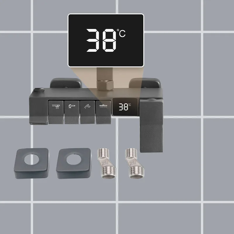 Conjunto De Chuveiro Acessórios Sistema De Chuveiro De Latão Torneira Termostática Do Banheiro Torneira De Chuveiro De Banheira Misturada A Quente Frio Torneira Digital LED Substituição de chuveiro única torneira de