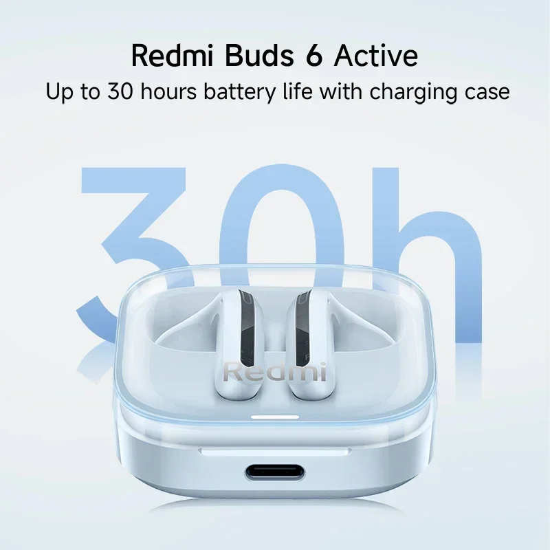 Global Version Xiaomi Redmi Buds 6 Active Large 14.2mm Dynamic Driver 30 Hours Long Battery Life  Dual-mic Noise Reduction