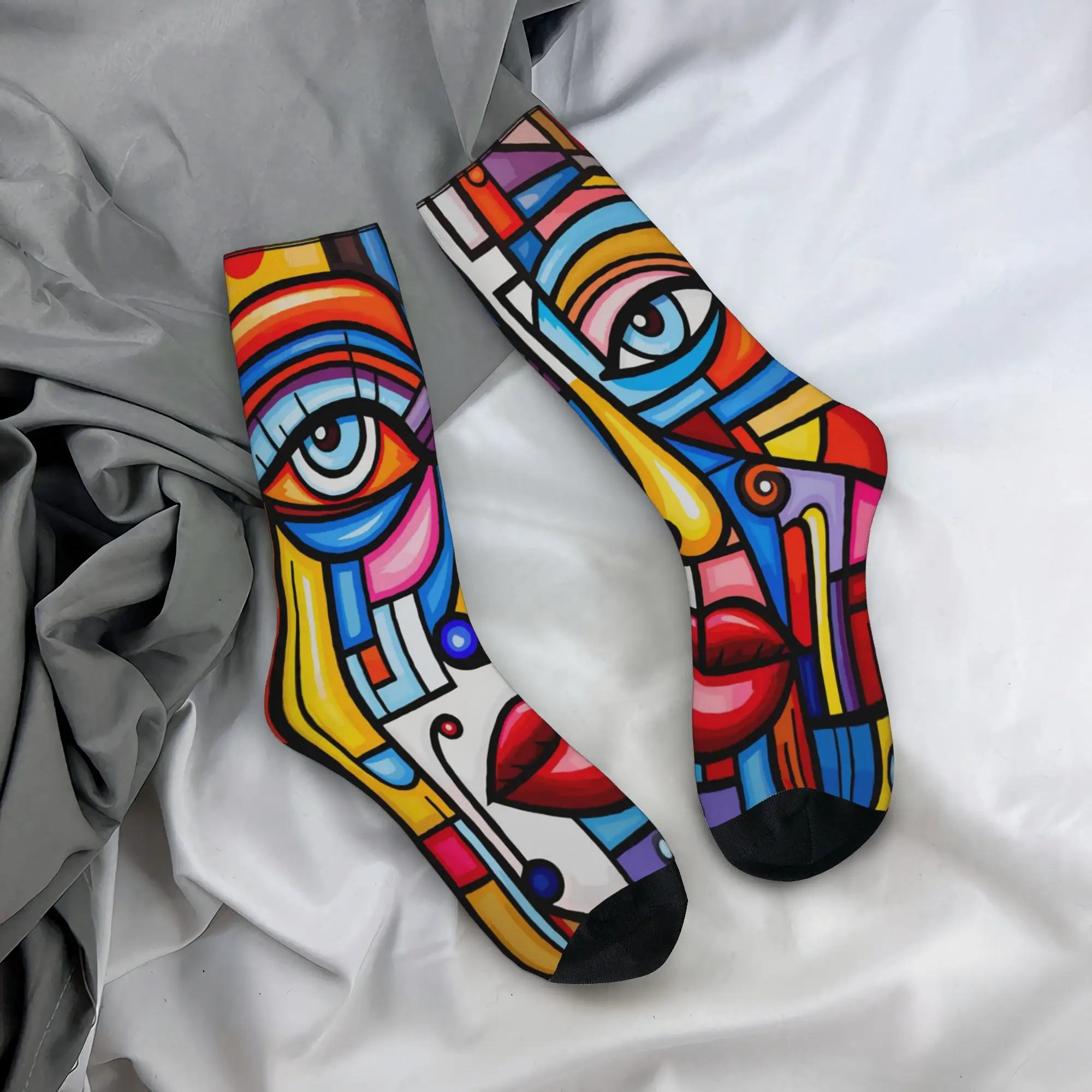 Cozy Women Men Socks Abstract Art Face Merch Soft  Sport Stockings All Seasons