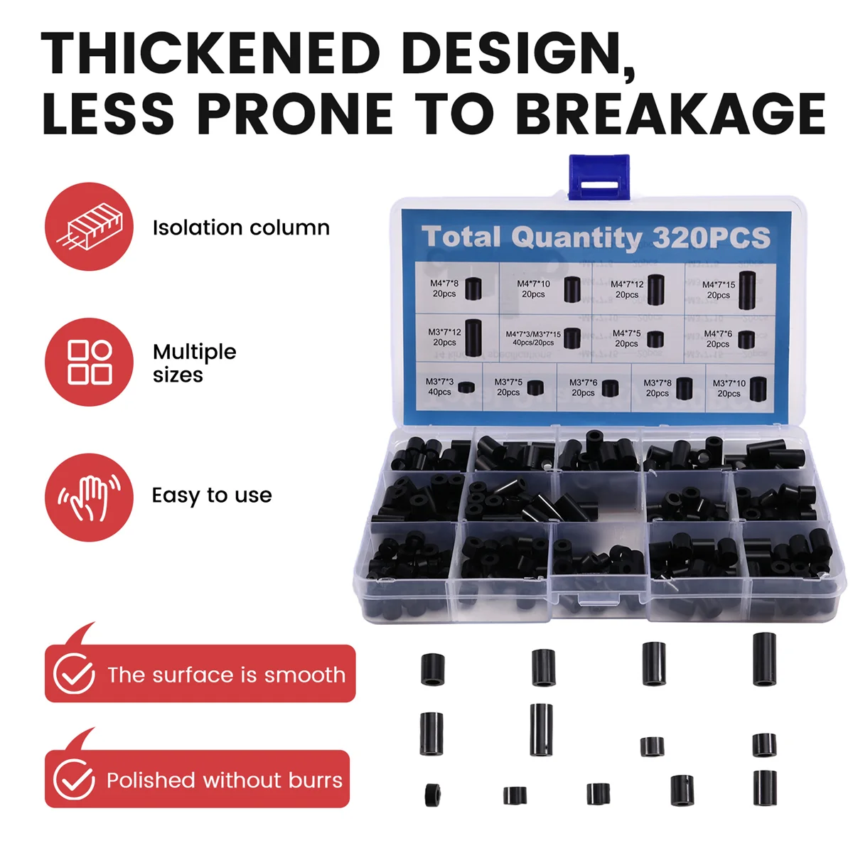 A002 320 Pcs Straight-Through Hollow Plastic Isolation Column Straight-Through Column Sleeve Insulating Column Set