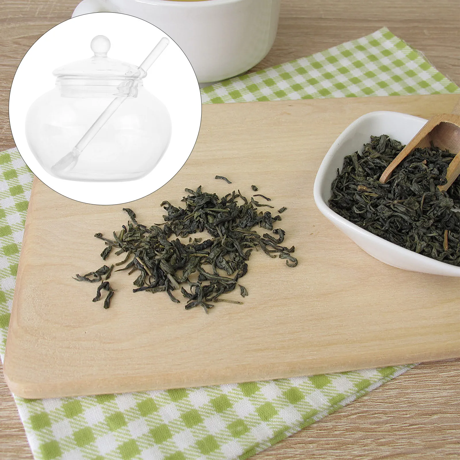 

2Sets Transparent Glass Honey Jar with Spoon Sturdy Sealed Jar for Home Cafe Kitchen Use Condiment Storage Solution