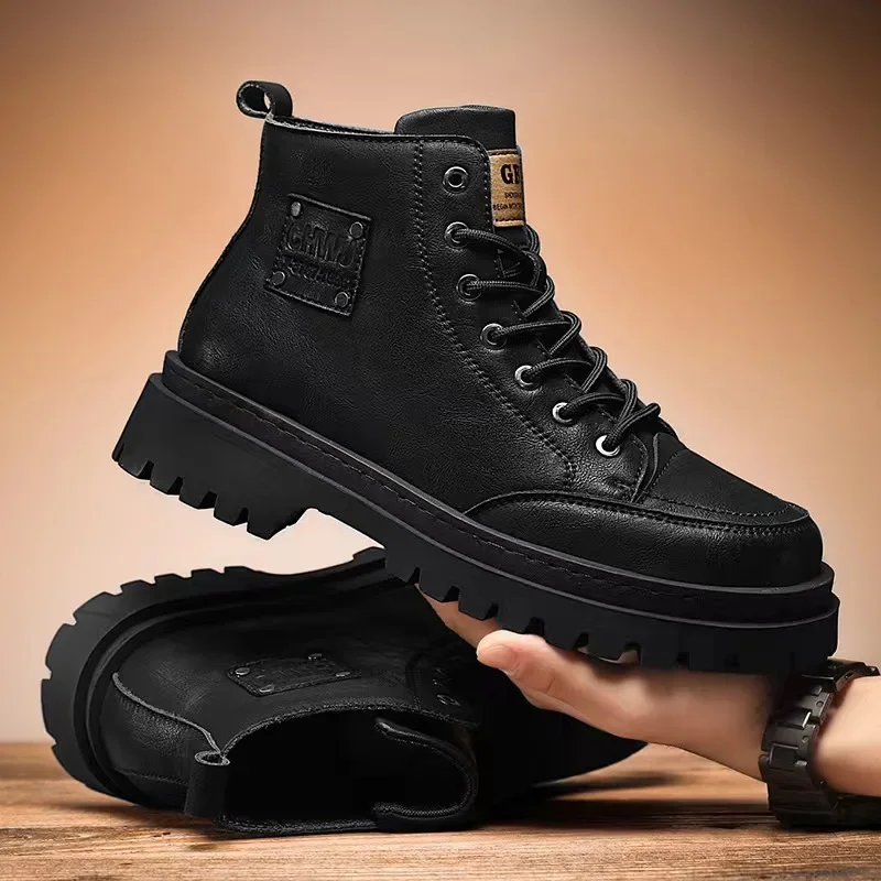 

Мужские ботинки высокого качества на платформе, походные роскошные кожаные ботинки в британском стиле для мужчин, водонепроницаемые ботинки на шнуровке, повседневная уличная обувь