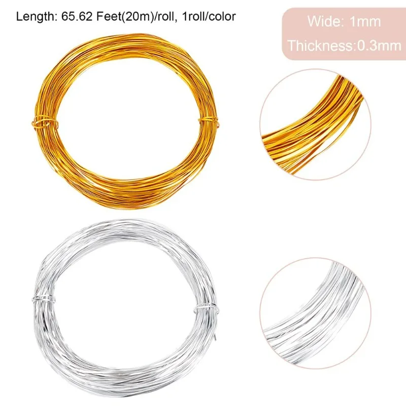 Flat Aluminium Wire 40mm 18ft/1m Gold Silver Cloisonné Enamel Wire 0.4mm Thickness for DIY Jewellery Making (65.6ft/Roll)