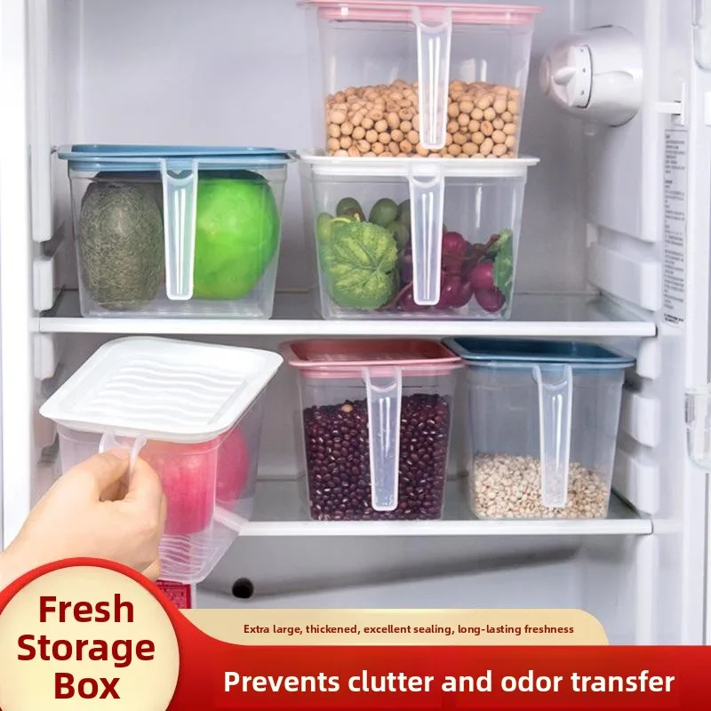 

Thiened Plastic Handle Kitchen Fruit Vegetable Storage Box Transparent Frie Preservation Freezer Storage Container