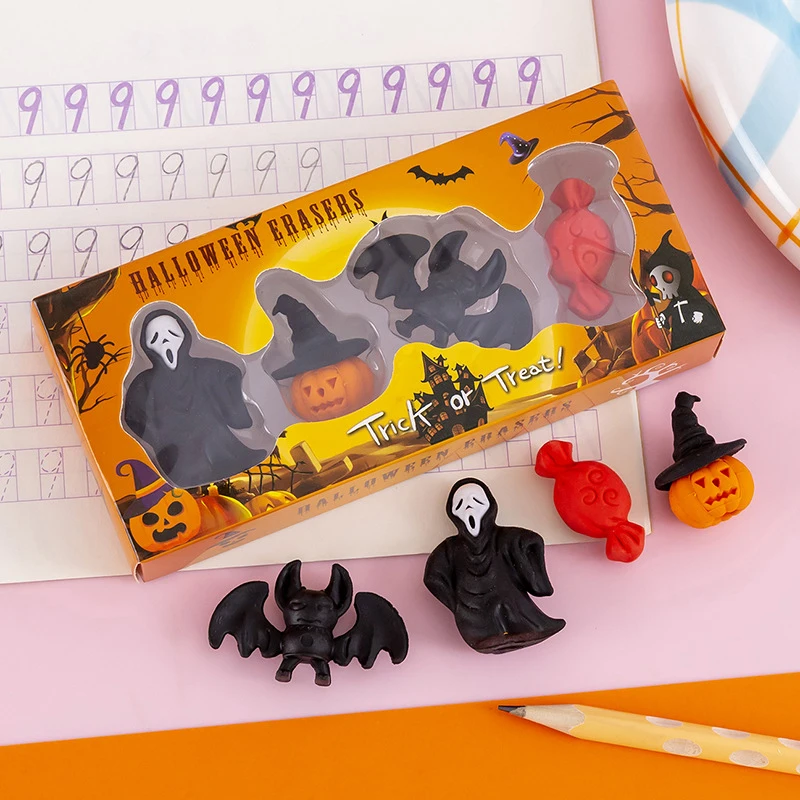 4-częściowy zestaw kombinacji gumek Kawaii Halloween Prezent na Halloween dla dzieci Estetyczne artykuły papiernicze Artykuły szkolne