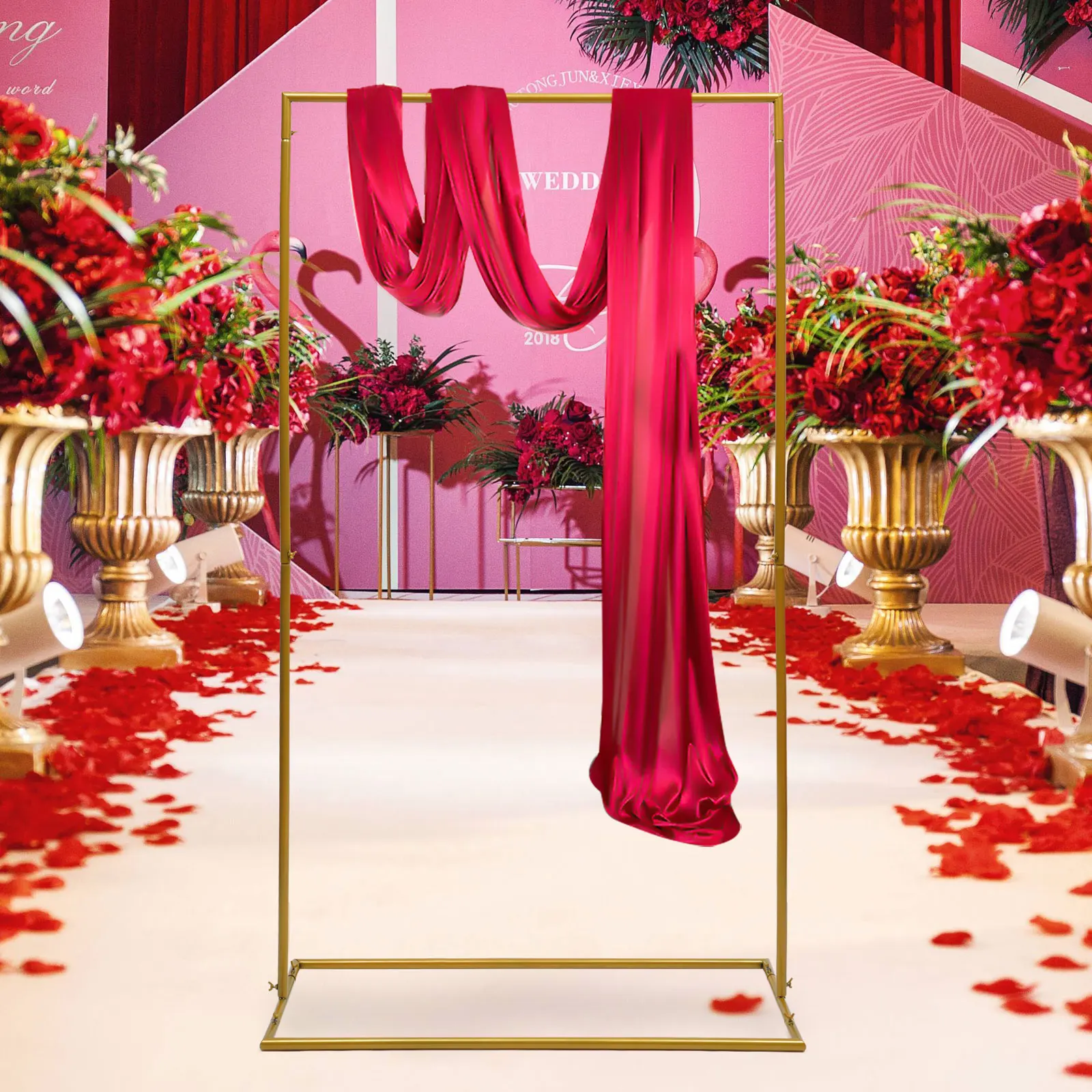 

Wedding Arch Metal Backdrop Stand Rectangle Flower Stand For Wedding Birthday Party Garden Decoration Gold