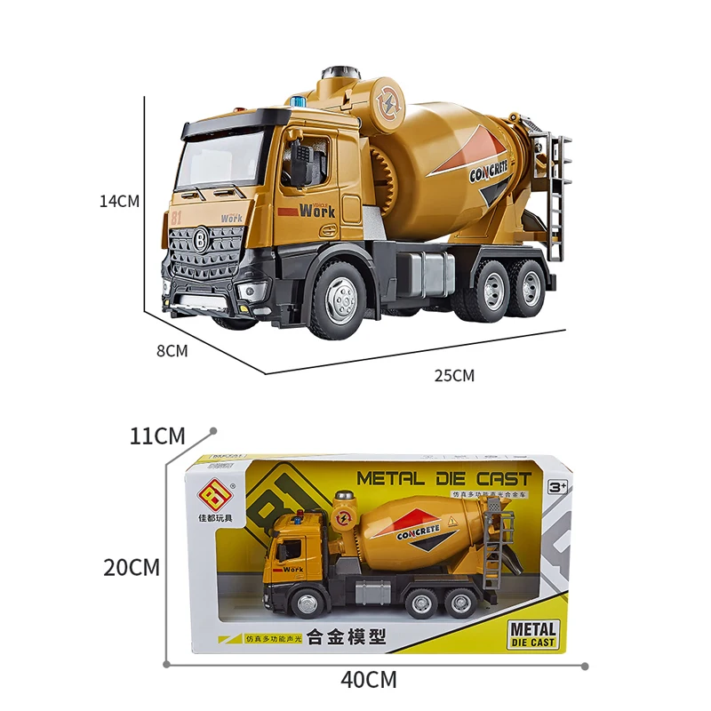 Big Size Alloy Engineering Diecast Set Sound and Light Toy Vehicles Gift for Kids Boys Excavator Trucks Mixer Models Collections