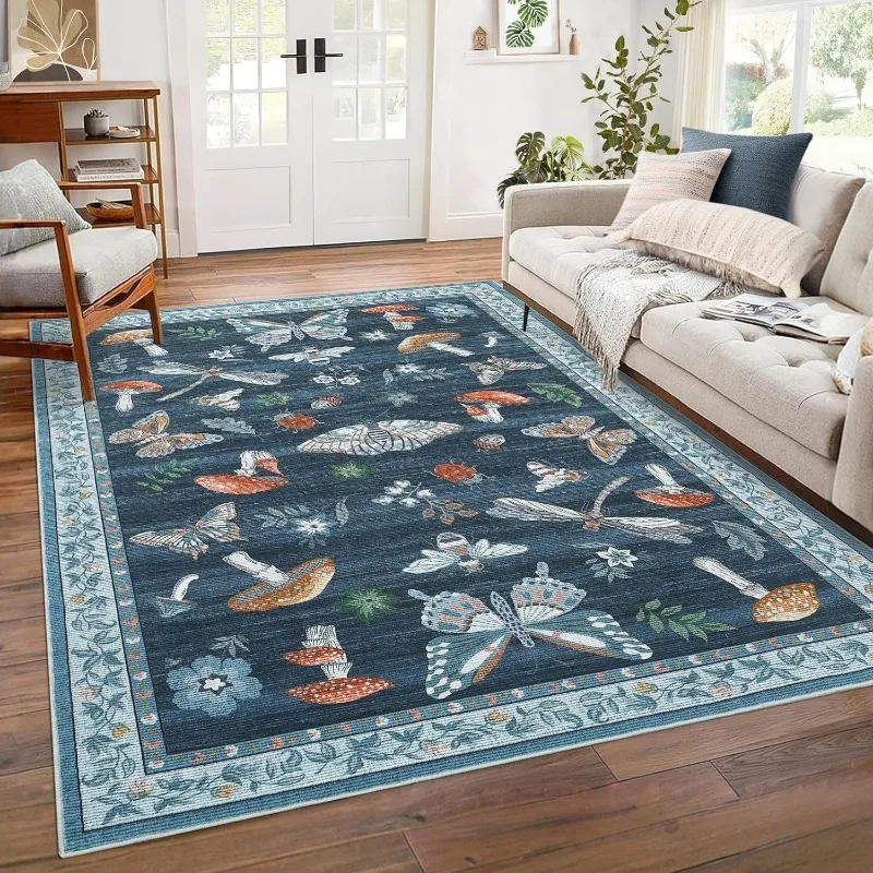 Advanced Butterfly Pattern Living Room Carpet Sofa Coffee Table Non-slip Floor Mat Foldable Machine Washable Bedroom Soft Rug 러그