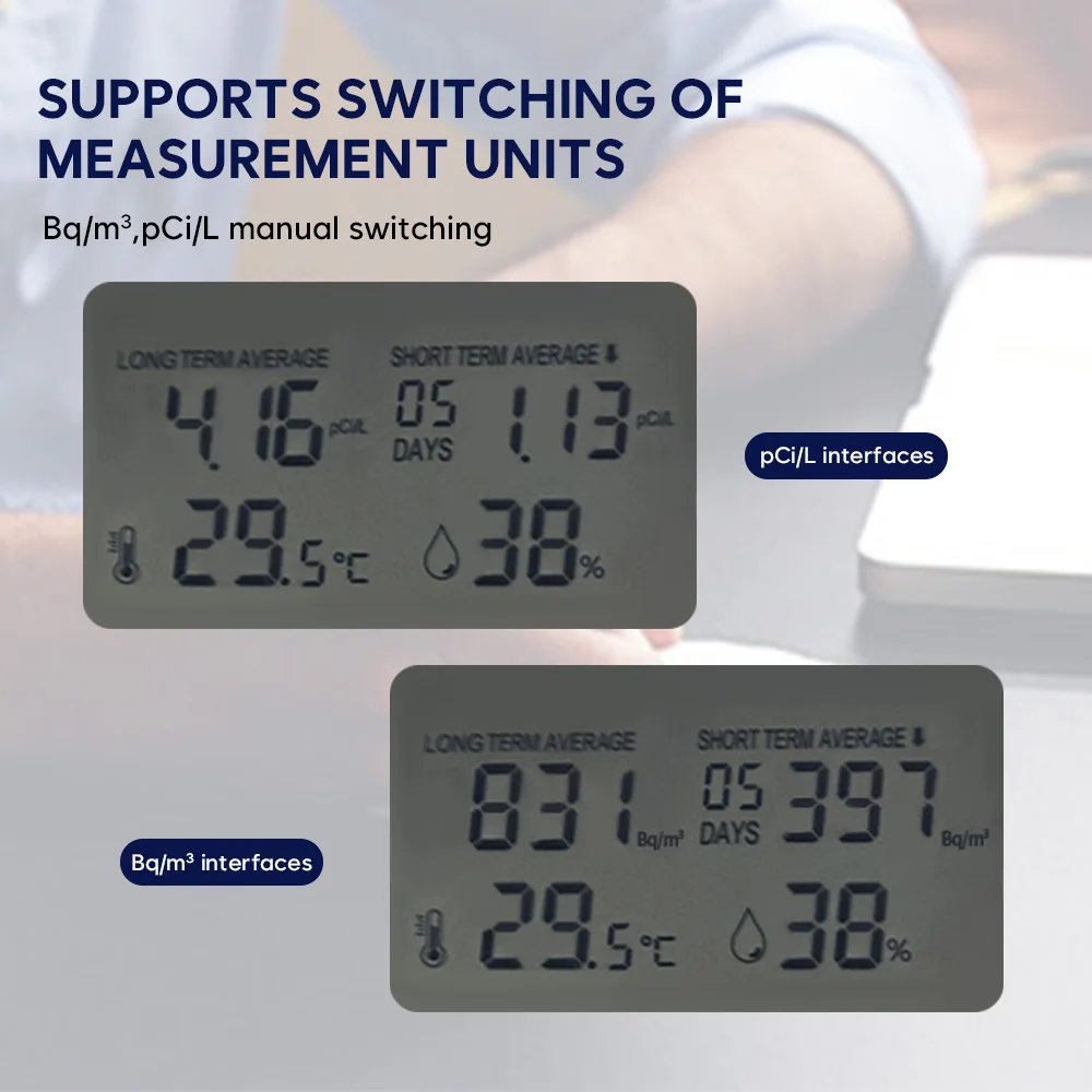 كاشف غاز رادون صغير بتقنية أيونية راديون متوسط طويل المدى/راادون للمفتاح القصير متوسط 2 * بطارية AAA (غير متضمنة)