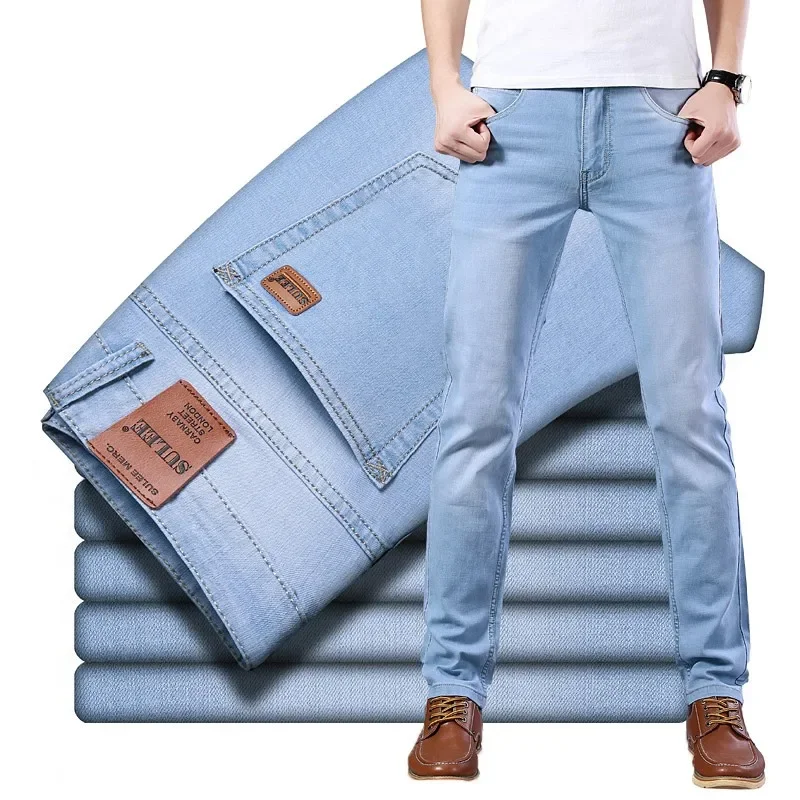 2024 Sulee Brand Summer Men Thin Regular  Fit Denim Joggers Stretch Male Jean Pants Blue Men's Jeans Fashion Casual Hombre