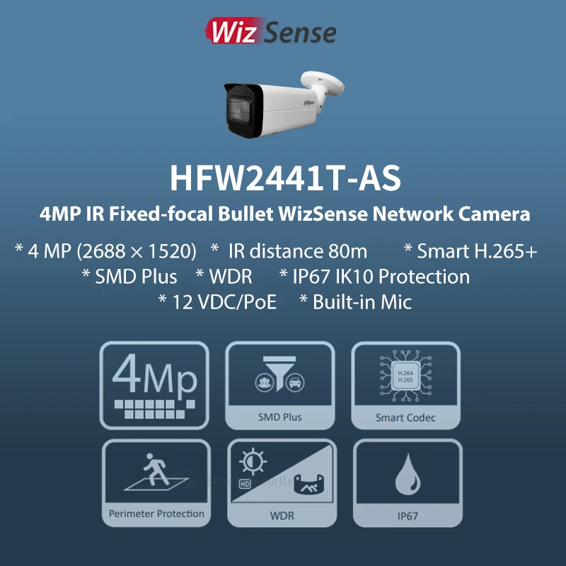 Dahua 4MP 8MP golyó Ip camer kültéri IP67 IK10 4K biztonsági Ir éjjeli Látás 80m Beépített mic vel riasztó Hang Kinyitás HFW2841T-AS