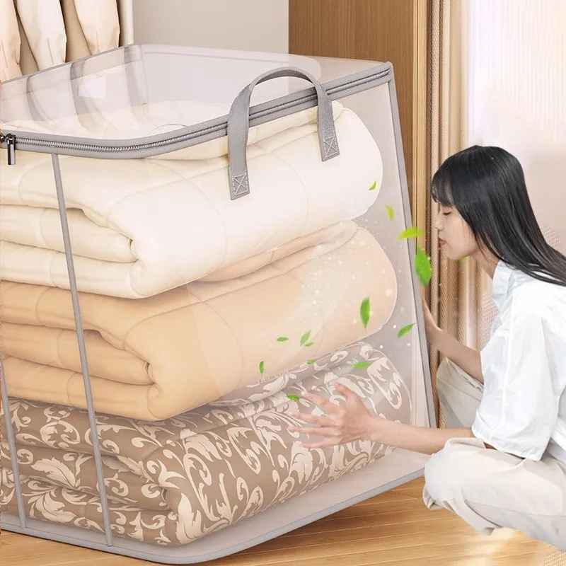 1 Stück Große PVC-Aufbewahrungstasche, Geeignet für Kleidung und Bettwäsche - Transparente Organisations-Tasche für Kleiderschrank und Unterbett-Aufbewahrung – Detail 2