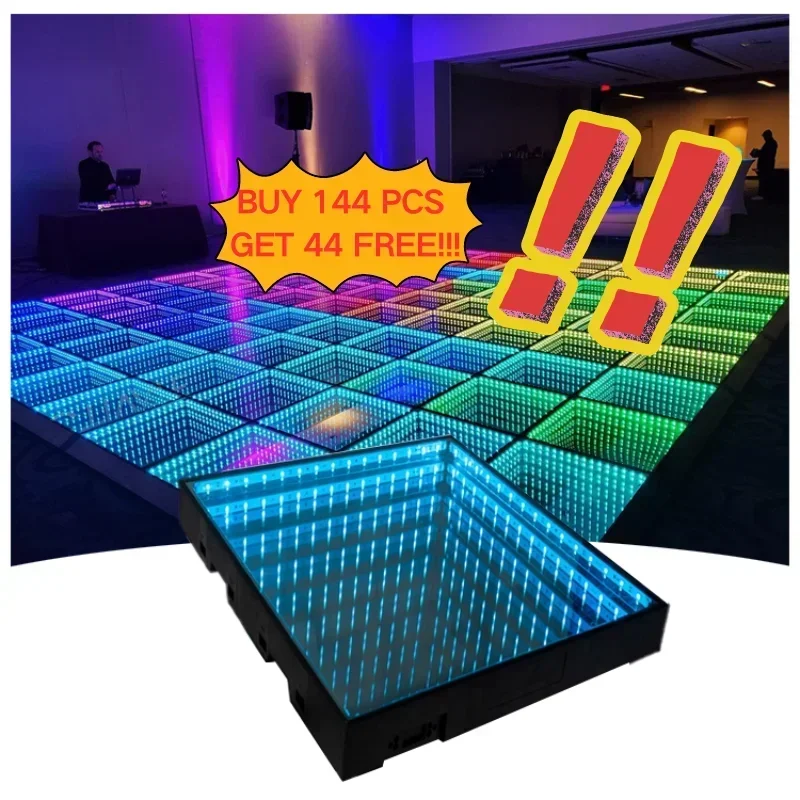 FLYKO Infinity Tempered Glass Lighted Portable 2ft By 2ft Wired 3D Mirror Magnet LED Dance Floor christmas lights