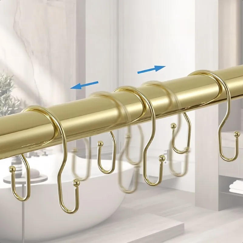 Gold Double Ear Shower Curtain Rings 31 pcs, Smooth Sliding Iron, Easy to Install on Bathroom Shower Rods view 3