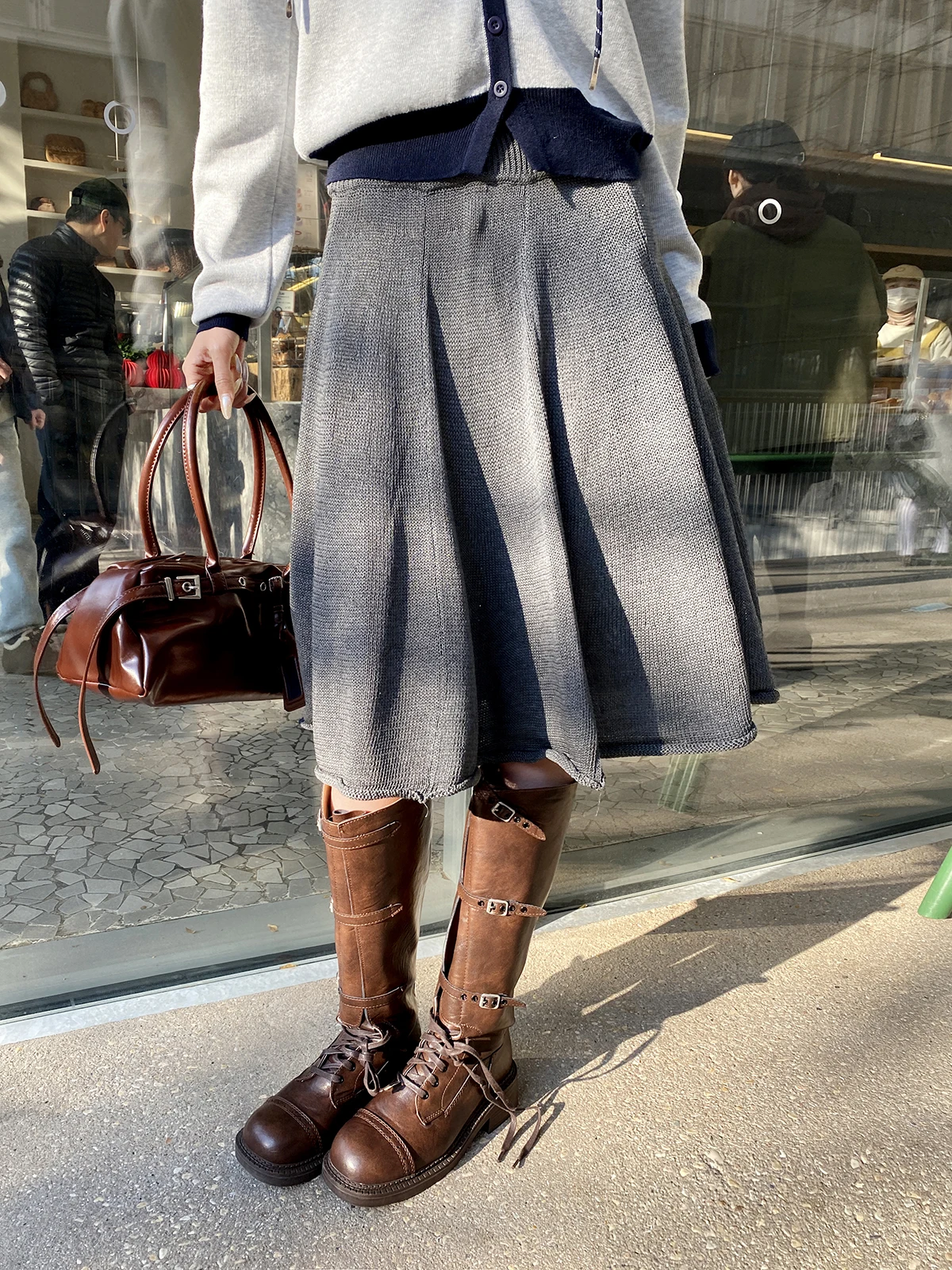 

FEELROOM Knitted High Waist Elastic Casual A-Line Midi Skirt Spring Season Women's Fashion Slimming Half-length Skirt