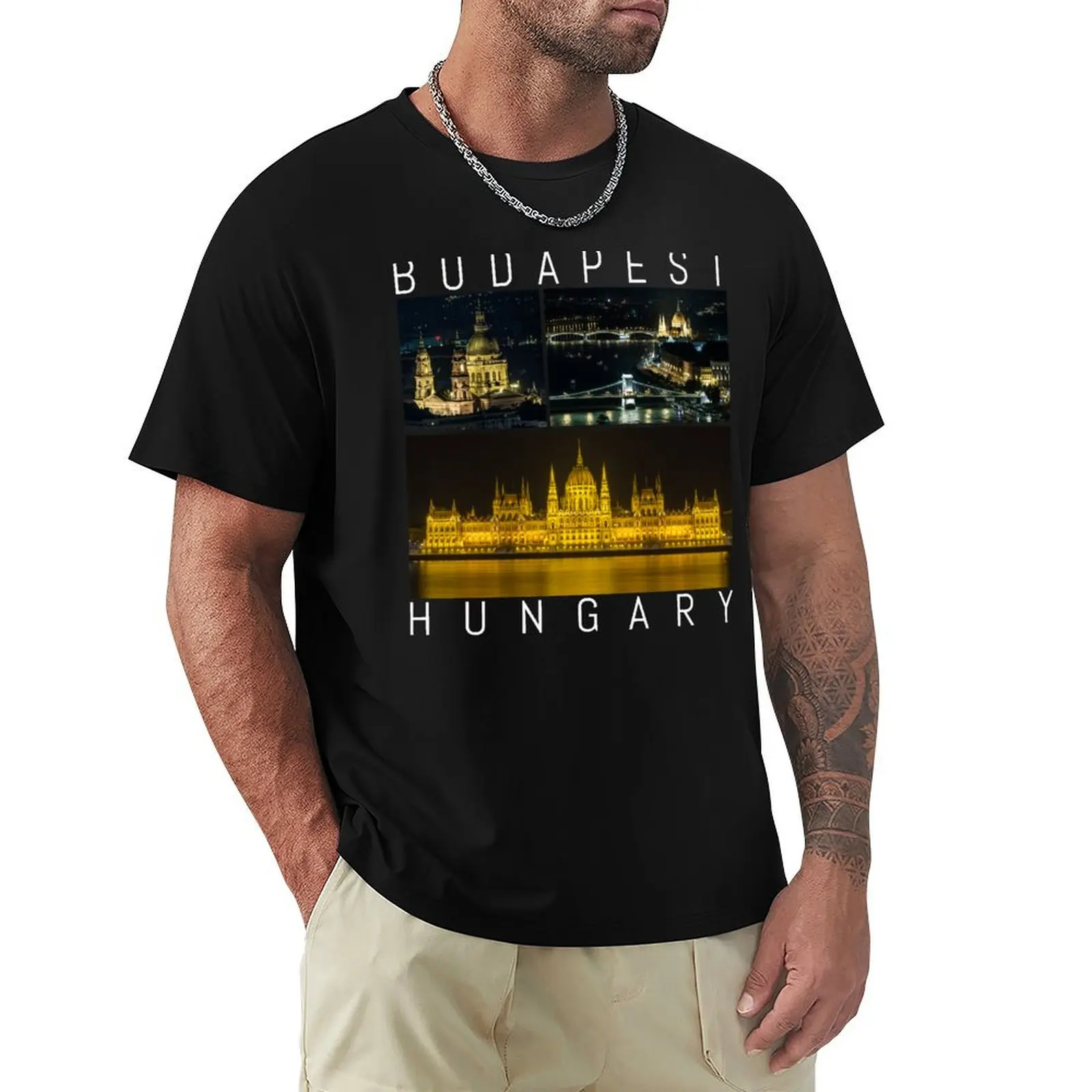Budapest Hungary famous sights gallery Souvenir T-Shirt Plus Size Lightweight Tee Shirt