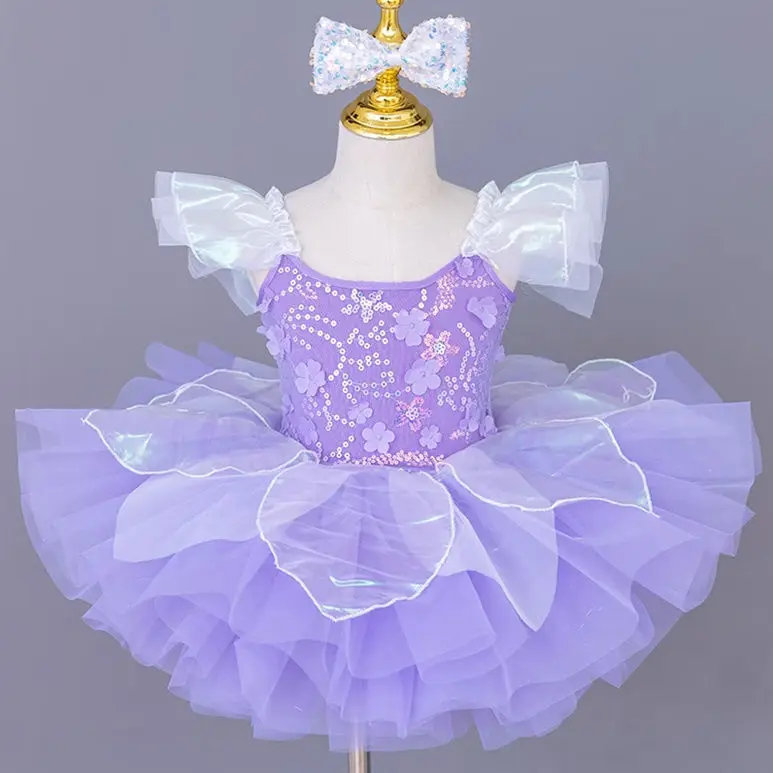 Summer Children's Day Performance Girl Ballet Dance Dress Princess Fashion Sequins Dresses Girls Outfit Kids Clothes