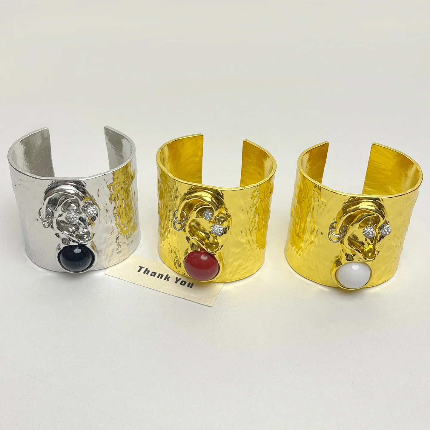 Exaggerated Ear Facial Open Bangles For Women Fashion Luxury Vintage Metal Alloy Cuff Bracelet Jewelry Accessory