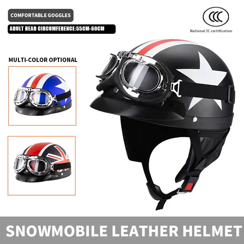 Casco classico retrò per moto, mezzo casco, casco di sicurezza per motoslitta per uomo e donna, casco da equitazione per quattro stagioni.