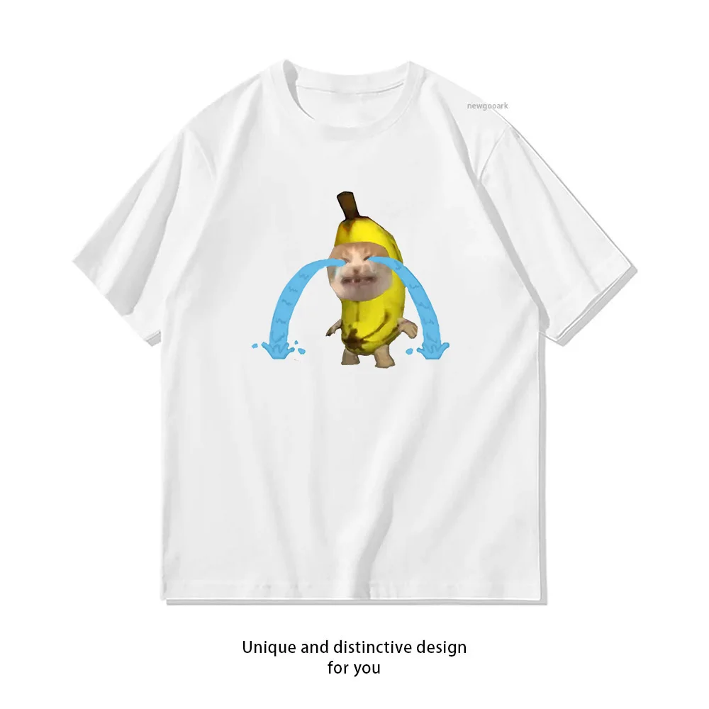 Banana Cat Crying Meme T-Shirt für Damen und Herren, lässige Baumwoll-Grafik-T-Shirts, Streetwear für Erwachsene, Camisetas, Tops, T-Shirts, Kleidung, atmungsaktiv