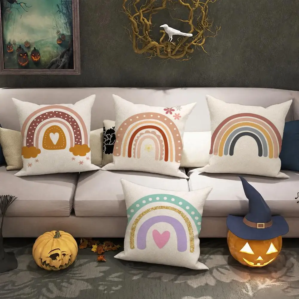 Rainbow Print Cushion Cover Halloween decoration trick or treat cushion cover, ghost, pumpkin head, bat decoration