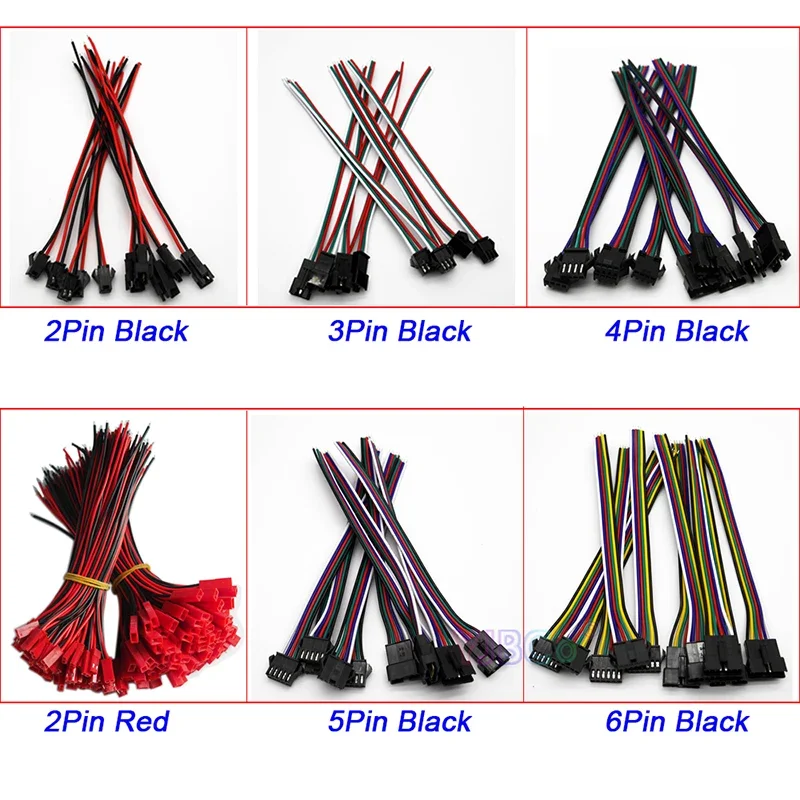 50 pairs 2pin 3pin 4pin 5pin 6pin JST LED Connectors Male+Female Single color RGB CCT RGBW RGBWW LED Strip light Connection