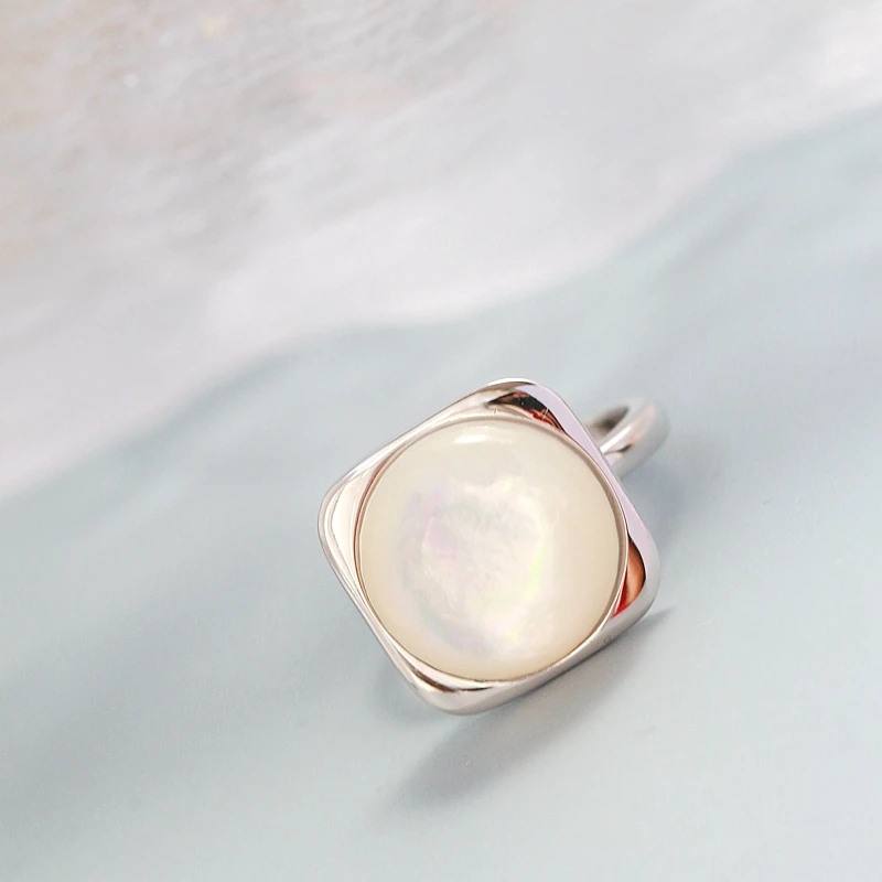 Inlaid Natural Mother Of Pearl Shell Silver Ring Classic Geometric Square Design Modern Fashion 925 Sterling Silver Women  Ring